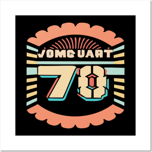 vintage-style t-shirt design that evokes the feeling of the 70s with a retro color scheme and a groovy font. Posters and Art